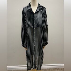 Black Label by Chico’s Striped Sheer Beach Cover Up Shirt Dress Size 3